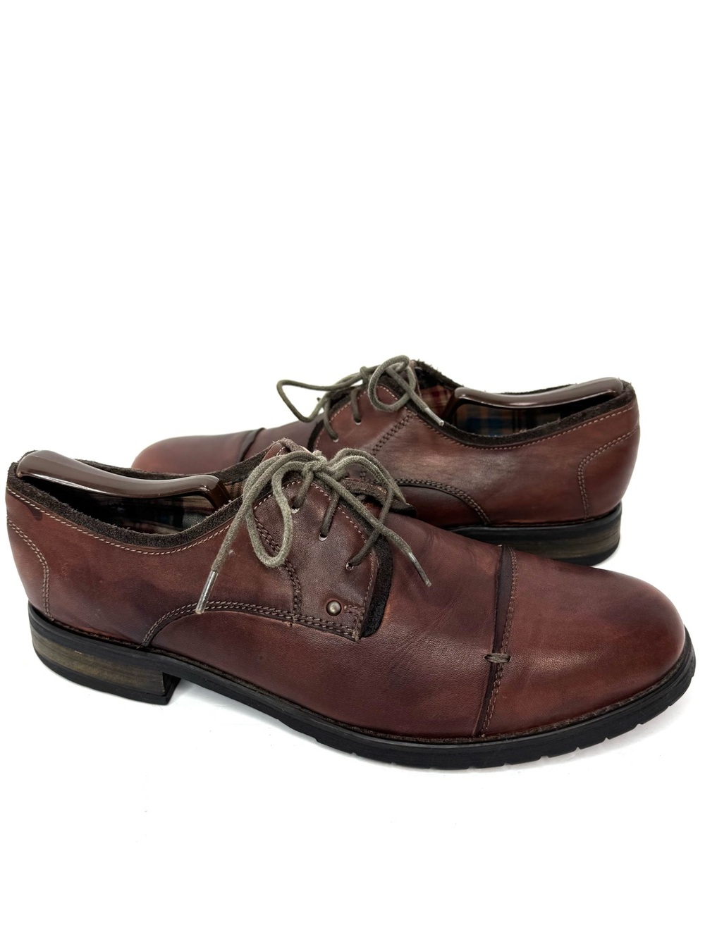 Bed Stu Men Size US 9 Dark Brown Leather Round Toe Lace Up Dress Shoes